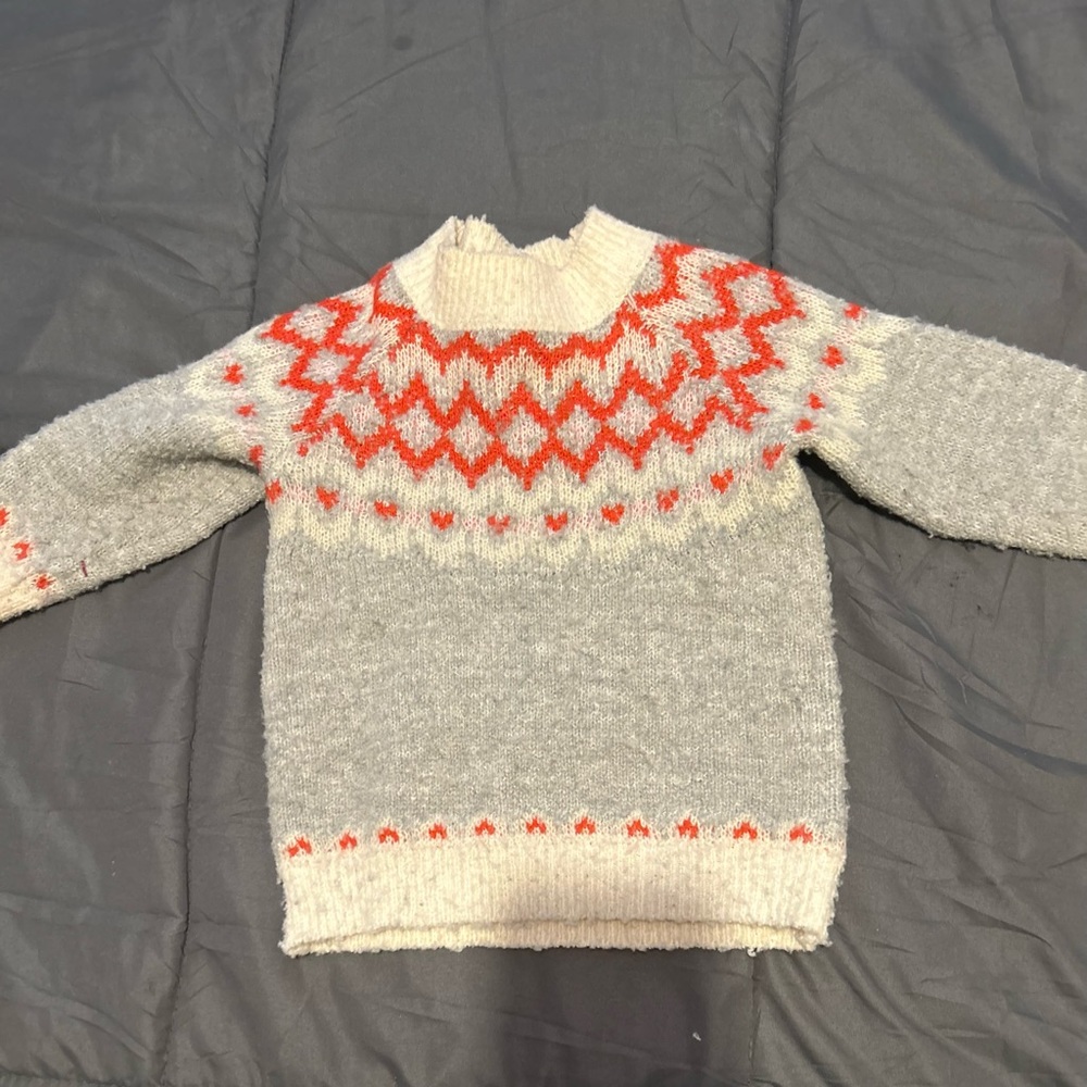 Cat and Jack scoopneck, red gray and cream sweater size 2T